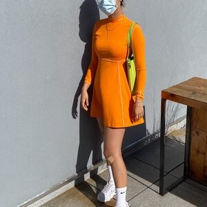 Nike x Olivia Kim Orange Long-Sleeve Mock Neck Mini Dress